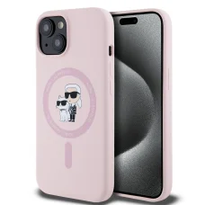  iPhone 15 Pink Karl Lagerfeld Liquid Silicone Karl and Choupette MagSafe tok