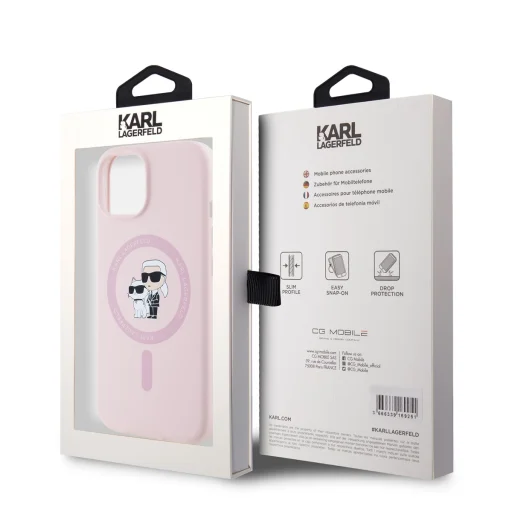  iPhone 15 Pink Karl Lagerfeld Liquid Silicone Karl and Choupette MagSafe tok - 6