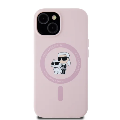  iPhone 15 Pink Karl Lagerfeld Liquid Silicone Karl and Choupette MagSafe tok - 2