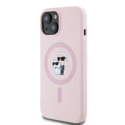  iPhone 15 Pink Karl Lagerfeld Liquid Silicone Karl and Choupette MagSafe tok - 3