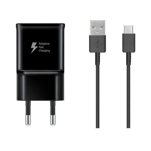 EP-TA200EBE + EP-DR140ABE Samsung 15W Utazó Töltő + USB-C Adatkábel Fekete (OOB Bulk) - 1