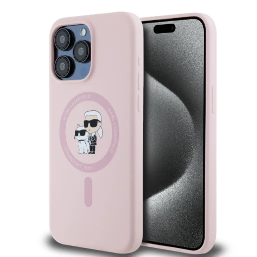 Karl Lagerfeld Liquid Silicone Karl and Choupette MagSafe tok iPhone 14 Pro Pink - 1
