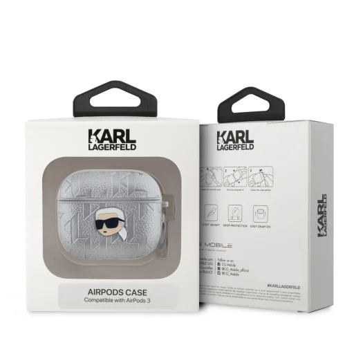 Karl Lagerfeld PU Dombornyomott Karl Fej AirPods 3 tok Ezüst - 3