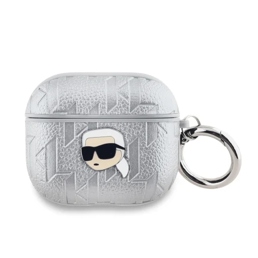 Karl Lagerfeld PU Dombornyomott Karl Fej AirPods 3 tok Ezüst - 1