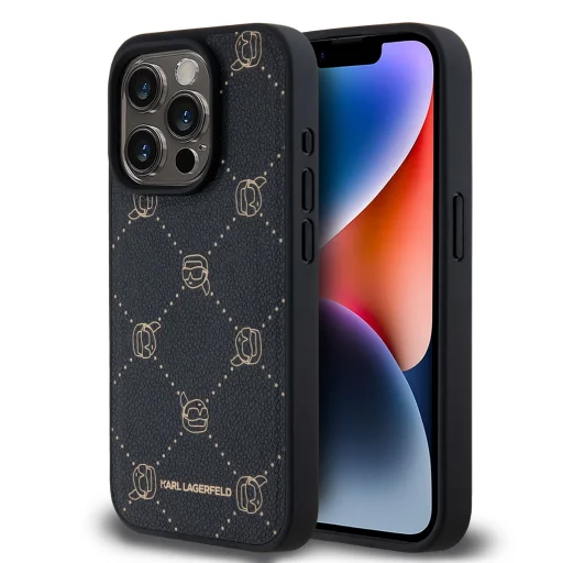  iPhone 15 Pro Max Fekete Karl Lagerfeld PU Karl Heads Pattern MagSafe tok - 1
