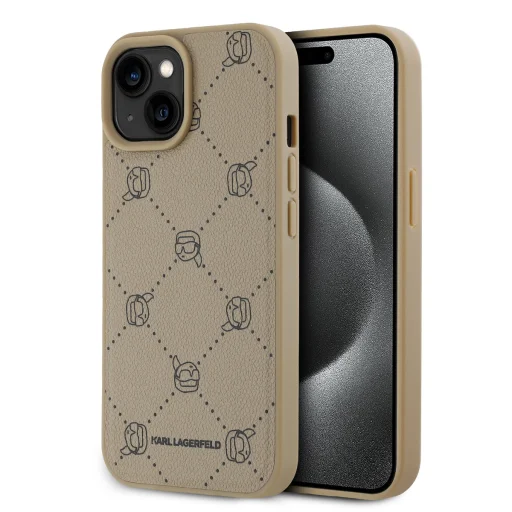  iPhone 15 Bézs Karl Lagerfeld PU Karl Heads Pattern MagSafe tok - 1