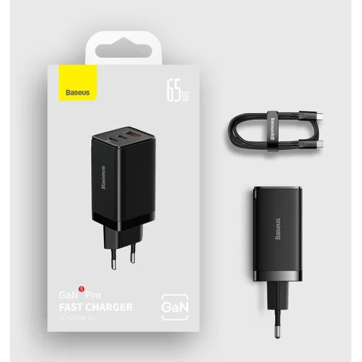 Baseus CCGP120201 GaN5 Pro Gyors Töltő USB-A + 2x USB-C 65W Fekete - 5