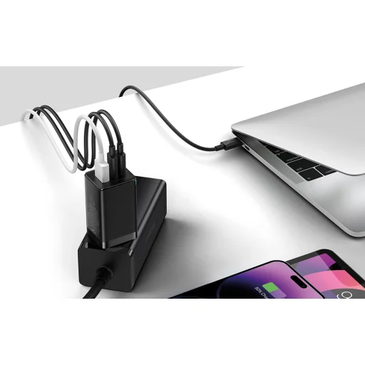 Baseus CCGP120201 GaN5 Pro Gyors Töltő USB-A + 2x USB-C 65W Fekete - 7
