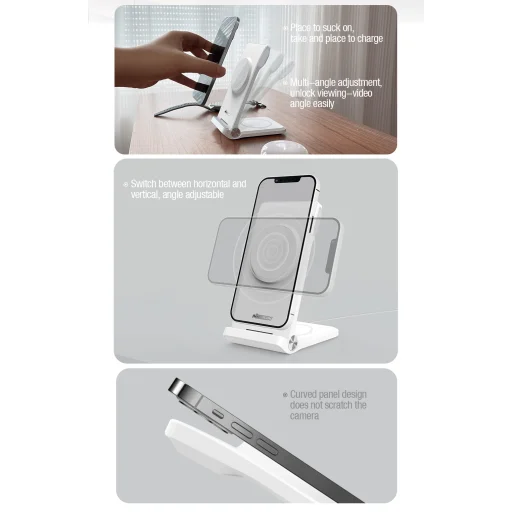 Nillkin PowerTrio 3 az 1-ben Vezeték nélküli Töltőállomás MagSafe az Apple Watch-hoz Fehér (MFI) - 5