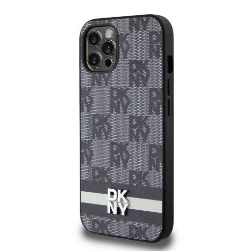 DKNY PU bőrből készült sakktábla mintás és csíkozott tok iPhone 12/12 Pro fekete - 3