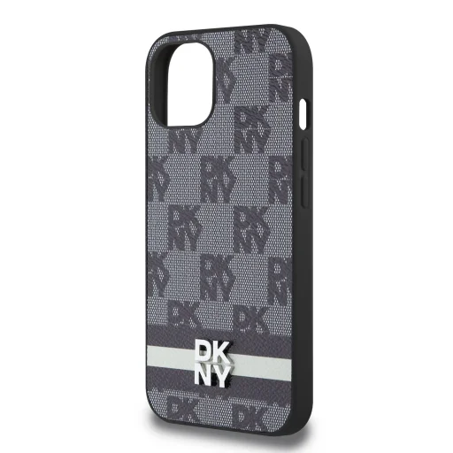 DKNY PU bőrből készült sakktábla mintás és csíkozott tok iPhone 12/12 Pro fekete - 4
