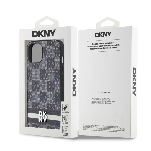 DKNY PU bőrből készült sakktábla mintás és csíkozott tok iPhone 12/12 Pro fekete - 6