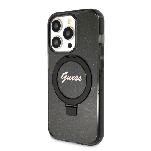 Guess IML Ring Stand Glitter MagSafe tok iPhone 15 Pro Fekete - 2