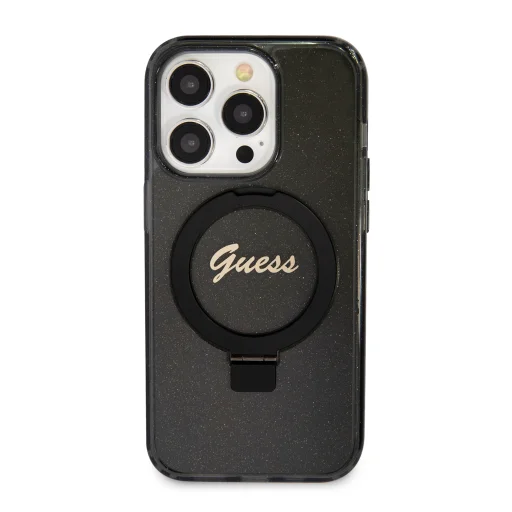 Guess IML Ring Stand Glitter MagSafe tok iPhone 15 Pro Fekete - 3