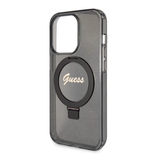 Guess IML Ring Stand Glitter MagSafe tok iPhone 15 Pro Fekete - 6