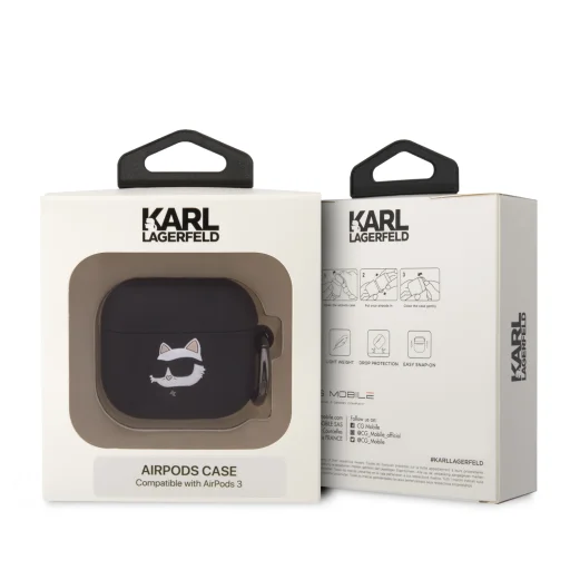 Karl Lagerfeld 3D Logo NFT Choupette Head Szilikon Tok AirPods 3 Fekete - 3
