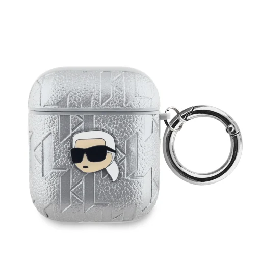 Karl Lagerfeld PU Dombornyomott Karl Head AirPods 1/2 Tok Ezüst - 1