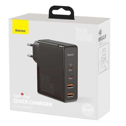Baseus CCGAN2P-L01 GaN2 Pro Gyors Töltő 2xUSB + 2xUSB-C 100W Fekete - 8