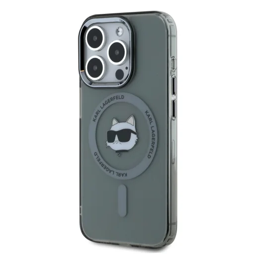  iPhone 15 Pro fekete Karl Lagerfeld IML Choupette Head Metal Frame MagSafe tok - 3