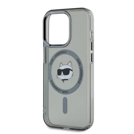  iPhone 15 Pro fekete Karl Lagerfeld IML Choupette Head Metal Frame MagSafe tok - 4