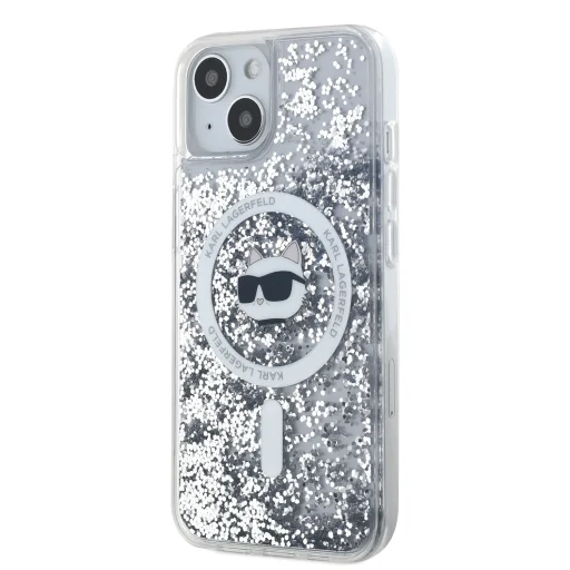  iPhone 15 átlátszó Karl Lagerfeld Liquid Glitter Choupette Head MagSafe tok - 3