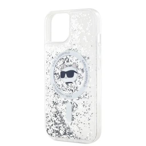  iPhone 15 átlátszó Karl Lagerfeld Liquid Glitter Choupette Head MagSafe tok - 4