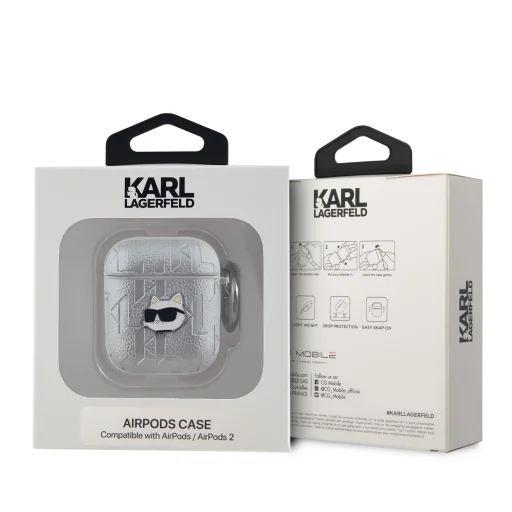 Karl Lagerfeld PU Dombornyomott Choupette fej tok AirPods 1/2 Ezüst - 3