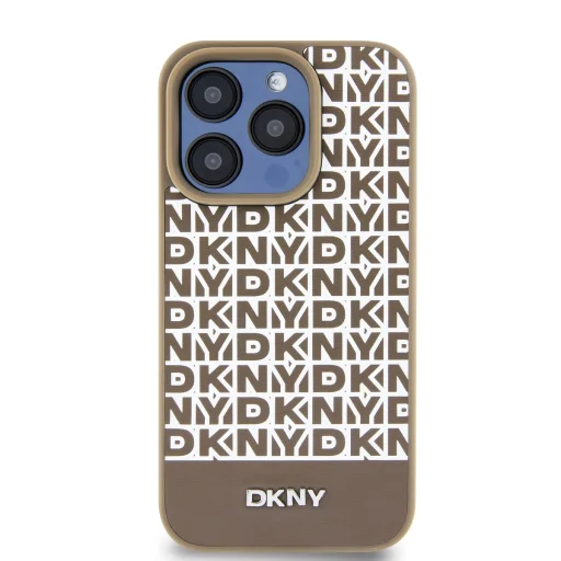 DKNY PU bőr ismétlődő mintás alsó csík MagSafe tok iPhone 13 Pro Max Barna - 2