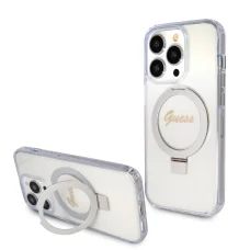 Guess IML Ring Stand Glitter MagSafe tok iPhone 15 Pro áttetsző