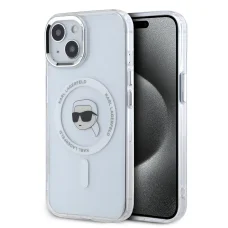  iPhone 15 Átlátszó Karl Lagerfeld IML Karl Head Metal Frame MagSafe tok