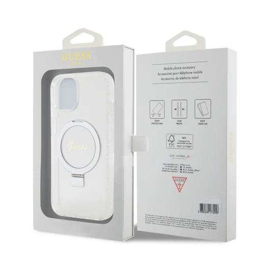 Guess IML Gyűrű Állvány Csillámos MagSafe tok iPhone 15 Átlátszó - 7