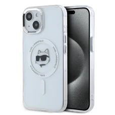  iPhone 15 Átlátszó Karl Lagerfeld IML Choupette Head Metal Frame MagSafe tok
