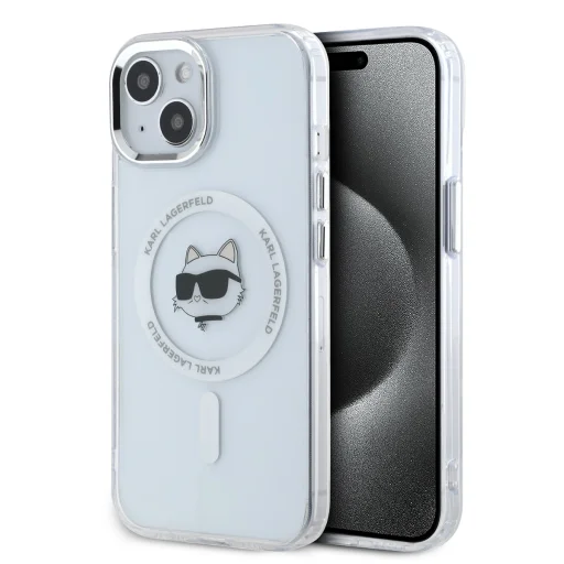  iPhone 15 Átlátszó Karl Lagerfeld IML Choupette Head Metal Frame MagSafe tok - 1