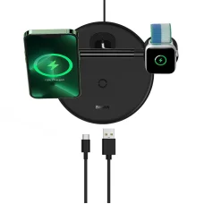 Baseus WXTE000101 Swan 3 az 1-ben Vezeték nélküli Mágneses Töltőállomás 15W Fekete