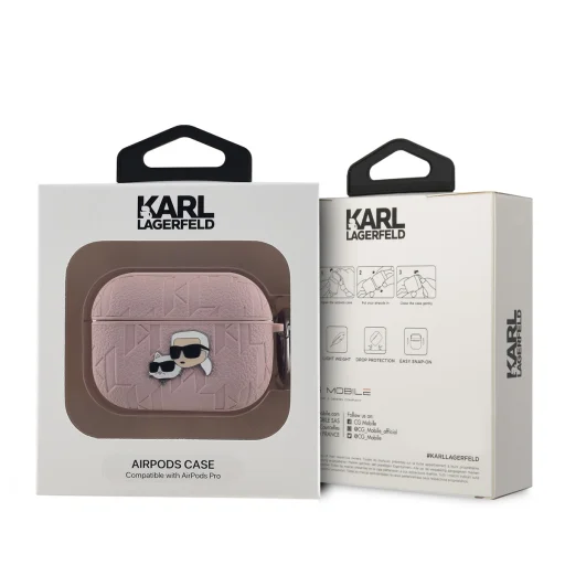 Karl Lagerfeld PU Dombornyomott Karl és Choupette Fejek Tok AirPods Pro-hoz Rózsaszín - 3