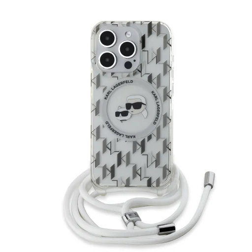  iPhone 15 Pro Max Átlátszó Karl Lagerfeld IML Monogram Keresztpántos K&CH Fejek MagSafe tok - 1