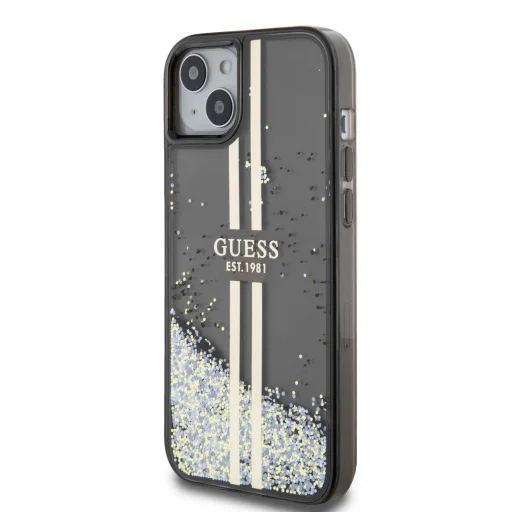 Guess PC/TPU Liquid Glitter Gold Stripe tok iPhone 15 Plus Black - 2