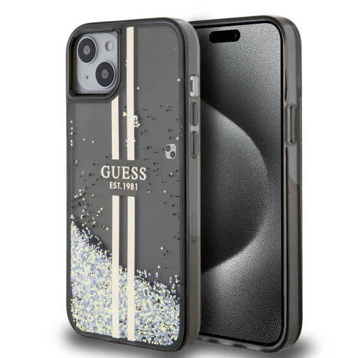 Guess PC/TPU Liquid Glitter Gold Stripe tok iPhone 15 Plus Black - 1