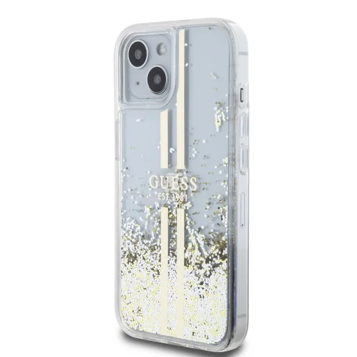 Guess PC/TPU Folyékony Csillám Arany Csík tok iPhone 15 Plus Átlátszó - 2