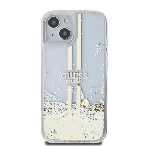 Guess PC/TPU Folyékony Csillám Arany Csík tok iPhone 15 Plus Átlátszó - 3