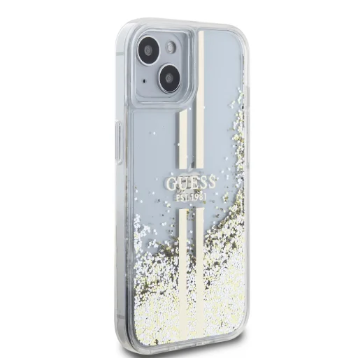Guess PC/TPU Folyékony Csillám Arany Csík tok iPhone 15 Plus Átlátszó - 4