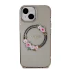 Guess PC/TPU Flowers Ring Glossy Logo MagSafe tok iPhone 15 fekete thumbnail