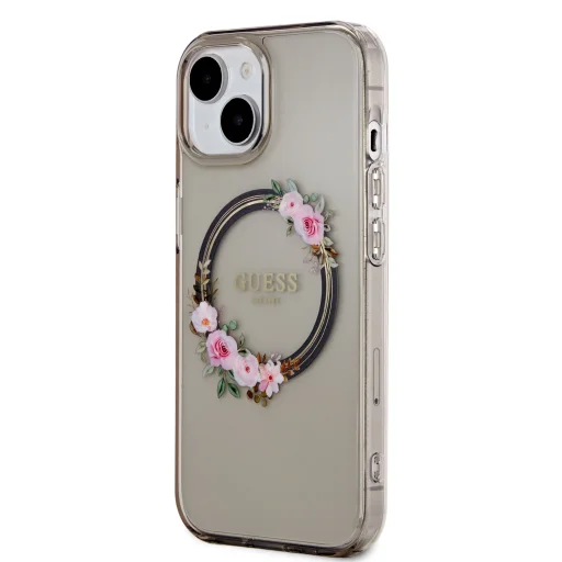Guess PC/TPU Flowers Ring Glossy Logo MagSafe tok iPhone 15 fekete - 2
