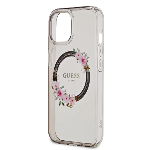 Guess PC/TPU Flowers Ring Glossy Logo MagSafe tok iPhone 15 fekete - 5