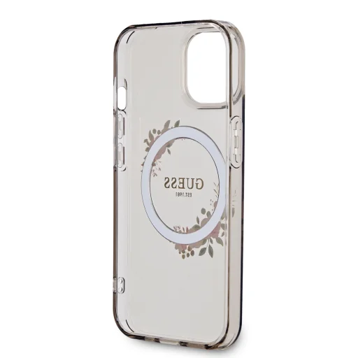 Guess PC/TPU Flowers Ring Glossy Logo MagSafe tok iPhone 15 fekete - 6