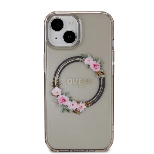 Guess PC/TPU Flowers Ring Glossy Logo MagSafe tok iPhone 15 fekete - 3