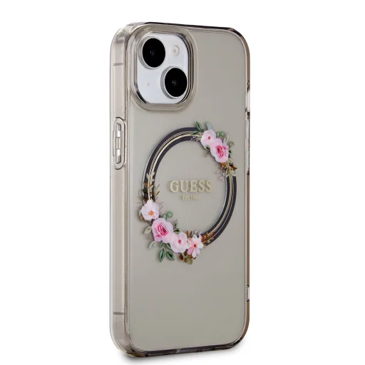 Guess PC/TPU Flowers Ring Glossy Logo MagSafe tok iPhone 15 fekete - 4