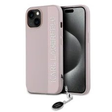 iPhone 15 Pink Karl Lagerfeld PU Saffiano Rhinestone Charm tok