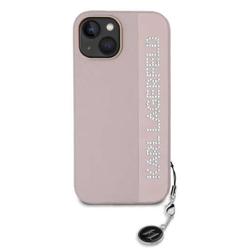  iPhone 15 Pink Karl Lagerfeld PU Saffiano Rhinestone Charm tok - 2