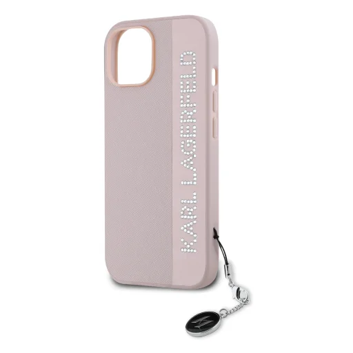  iPhone 15 Pink Karl Lagerfeld PU Saffiano Rhinestone Charm tok - 4